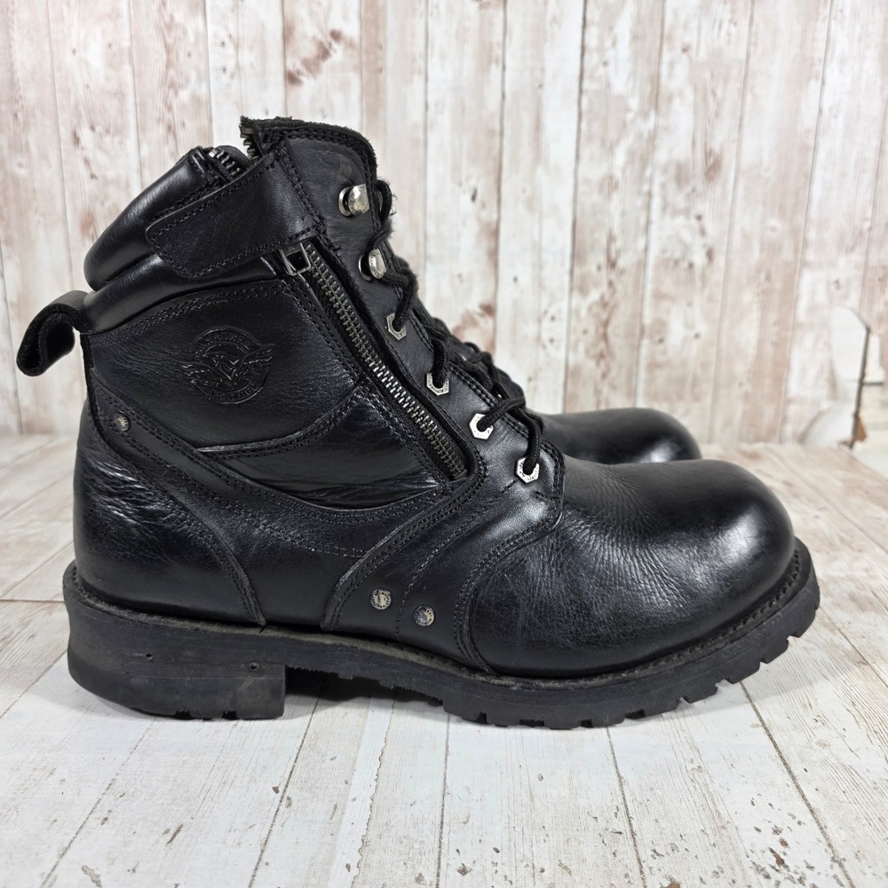 Milwaukee Leather Mens MBM9050 Black Biker Boots Side Zip Lace Up Size 11.5